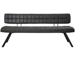 Eetkamerbank Zwart Vegan Leer (180cm) - Zwarte Eetbank in Moderne Industriële Stijl - Zachte PU-Lederen Zitting en Rugleuning - Moderne Bank voor Eetkamer met Comfortabele Kussens (180x54x83)