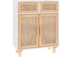Eetkamerkast, veelzijdig dressoir, 60 x 30 x 75 cm, massief grenen en natuurlijk rotan, voor woonkamer, keuken, eetkamer