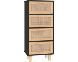 Eetkamerkast, veelzijdig dressoir, dressoir, 40 x 30 x 90 cm, massief grenen en natuurlijk rotan, voor woonkamer, keuken, eetkamer