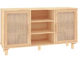 Eetkamerkast, veelzijdig dressoir, dressoir, bruin, 105 x 30 x 60 cm, massief hout grenen en natuurlijk rotan, voor woonkamer, keuken, eetkamer