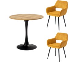 Eetkamerset - 3-delig Ronde tafel + 2 stoelen Gevoerd - Geel