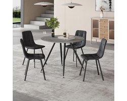 Eetkamerset 5-delig - Eettafel met stoelen - Gezellig tafelen - Stabiel stalen frame - Ø100 cm - Beton & grijs