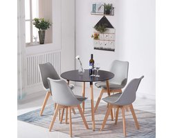 Eetkamerset 5-delig - Eettafel met stoelen - Samen eten - Scandinavisch design - 80x80x74 cm - Zwart en grijs