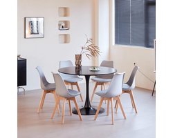Eetkamerset - Eettafel met stoelen - Gezellig dineren - Scandinavisch design - 110 cm rond - Zwart en grijs