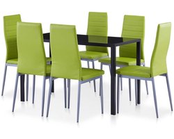 Eetkamerset - Eettafel met stoelen - Samen eten - Gehard glazen tafelblad - 6 personen - Groen