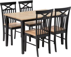 Eetkamerset HOUSTON Hout Bruin/zwart 4-zitter