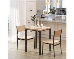 Eetkamerset - Livin - Houten tafel en metalen frame - Natuurlijk hout en zwart