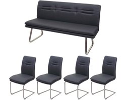 Eetkamerset MCW-H70, eetkamerset zitgroep eetkamerset, stof/textiel geborsteld roestvrij staal ~ donkergrijs 160cm