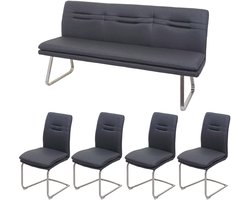 Eetkamerset MCW-H70, eetkamerset zitgroep eetkamerset, stof/textiel geborsteld roestvrij staal ~ donkergrijs 180cm