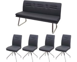 Eetkamerset MCW-H70, zitgroep eetkamerset, stof/textiel geborsteld roestvrij staal ~ donkergrijs 160cm