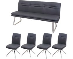 Eetkamerset MCW-H70, zitset eetkamerset eetkamerset, stof/textiel geborsteld roestvrij staal ~ donkergrijs 180cm