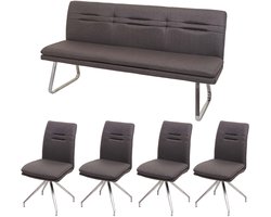 Eetkamerset MCW-H70, zitset eetkamerset eetkamerset, stof/textiel geborsteld roestvrij staal ~ grijsbruin 180cm