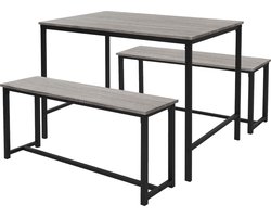 Eetkamerset met 2 banken 3-delig met eettafel eiken grijs stalen frame ML design
