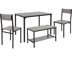 Eetkamerset met bank 4-delig met eettafel en stoelen eiken grijs stalen frame ML design
