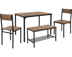Eetkamerset met bank 4-delig met eettafel en stoelen rustiek eiken stalen frame ML design