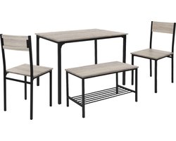 Eetkamerset met bank 4-delig met eettafel en stoelen Sonoma eiken stalen frame ML design