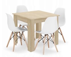 Eetkamerset NP 80x80 - SONOMA + 4 Stoelen OSAKA Wit met Beukenhouten Poten, Modern Design, Geschikt voor Keuken, Eetkamer en Woonkamer - Eethoek