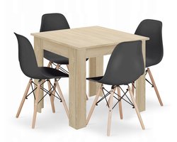 Eetkamerset NP 80x80 - SONOMA + 4 Stoelen OSAKA Zwart met Beukenhouten Poten, Modern Design, Geschikt voor Keuken, Eetkamer en Woonkamer - Eethoek