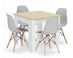 Eetkamerset NP 80x80 - SONOMA/WIT + 4 Stoelen OSAKA Grijs met Beukenhouten Poten, Modern Design, Geschikt voor Keuken, Eetkamer en Woonkamer - Eethoek