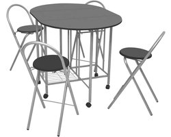 Eetkamerset Opvouwbaar - Keukentafel Set Eettafel Stoelen - Ruimte Besparen - Met Wielen en Remmen