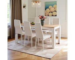 Eetkamerset Rechthoekige Tafel 160 cm met 6 Stoelen Kunstleer Hoge Rugleuning
