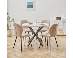 Eetkamerset Ronde Tafel - Eettafel met Stoelen - Gezellig Tafelen - Mid-Century Industrieel Design - 100 cm Diameter - Bruin Zwart