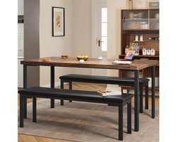 Eetkamerset - Ruimtebesparende 3-delige eettafelset voor 4 personen - Moderne rechthoekige keuken- en eetkamermeubels met 2 gestoffeerde banken - Bruin