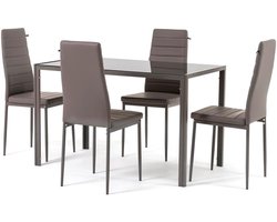 Eetkamerset tafel - Eettafel met stoelen - Samen eten - Gestoffeerde hoge rugleuning - 120 x 70 cm - Taupe