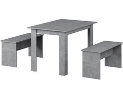 Eetkamerset tafel met 2 banken betonlook en eiken-sonoma kleur