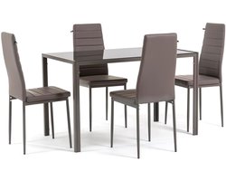 Eetkamerset tafel stoelen - Eettafel set - Gezellig tafelen - Hoge rugleuning - 120 x 70 cm - Taupe