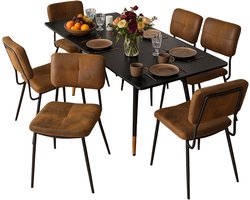 Eetkamerset - Uitschuifbare Eettafel En 6 Stoelen Zonder Arm - Bruin