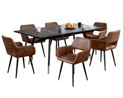 Eetkamerset - Uittrekbare Tafel En 6 Stoelen Met Armleuningen - Bruin