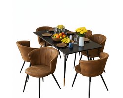 Eetkamerset - Uittrekbare Tafel Met 6 Vintage Kuipstoelen - Bruin