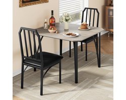 Eetkamerset voor 2 personen, boerderijstijl keukentafel en stoelen, 3-delige keuken- en eetkamerset, moderne vierkante houten eettafel met gestoffeerde stoelen, eethoekmeubels in industriële stijl
