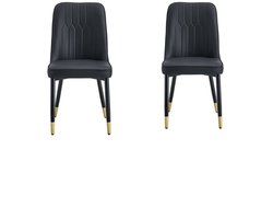 Eetkamerstoel 2 Stuks 43x41,5x89 cm Stoel Zwart Metaal PU Leer Modern Comfortabel Eetkamer Keuken Slaapkamer