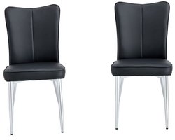 Eetkamerstoel 2 Stuks 45x44x89 cm Stoel Zwart Zilver Metaal Pu Leer Modern Design Ergonomische Rugleuning Eetkamer Kantoor Restaurant