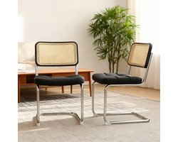 Eetkamerstoel - 2 Stuks - Faux Leather Accent Stoel - Moderne Mid-Century Breuer Stijl - Chrome Poten - Kunstleer - Zwart