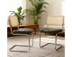 Eetkamerstoel - 2 Stuks - Faux Leather Accent Stoel - Moderne Mid-Century Breuer Stijl - Chrome Poten - Kunstleer - Zwart