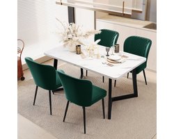 Eetkamerstoel (4 stuks), donkergroen, gestoffeerde stoel design stoel met rugleuning, zitting van fluweel frame van metaal