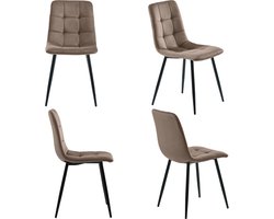 Eetkamerstoel 4 stuks Gestoffeerde stoel Bruin Fluweel met rugleuning Metalen frame