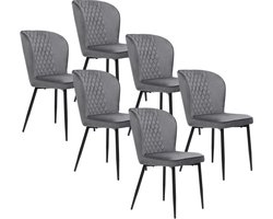 Eetkamerstoel (6 stuks) Donkergrijs Fluwelen Gestoffeerde stoel met rugleuning Metalen frame