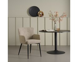 Eetkamerstoel Alba - Textiel / Metaal - Beige / Zwart - 58x87x65 cm (BxHxD) - Kleur Natural - Stoel Met Armleuning