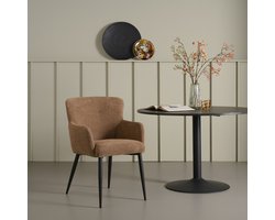 Eetkamerstoel Alba - Textiel / Metaal - Bruin / Zwart - 58x87x65 cm (BxHxD) - Kleur Hazel - Stoel Met Armleuning