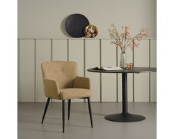 Eetkamerstoel Alba - Textiel / Metaal - Geel / Zwart - 58x87x65 cm (BxHxD) - Kleur Mustard - Stoel Met Armleuning