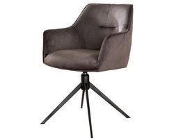 Eetkamerstoel Antraciet Set Van 2 (Draaibaar) - Grijze Dinerstoel met Comfortabele Zitting - Luxe Antraciet Velours Stoel - Industrieel Eettafel Stoel (61x62x83) Draaibare Dinerstoel met Kruispoot - Set Van 2