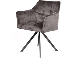 Eetkamerstoel Antraciet Velours (Draaibaar) - Industriele Dinerstoel met Comfortabele Zitting - Luxe Grijze Velours Stoel met Zachte Zit- en Rugkussen - Industrieel Eettafel Stoel (62x61x82) Draaibare Dinerstoel met Kruispoot