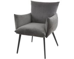 Eetkamerstoel Antraciet Velours met Comfortabele Zitting - Grijze Dinerstoel met Zit- en Rugkussen - Luxe Antraciet Velours Stof Stoel (65cm x 68cm x 76cm) Industrieel Eetkamerstoel Zachte Zitting