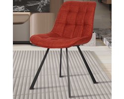 Eetkamerstoel 'Ariba' Met Metalen Poten - Rood stof - Stoelen Rousseau - Set van 2