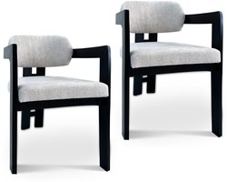 Eetkamerstoel Atlantic - Set van 2 - Bouclé Stof - Glanzend Zwart Onderstel - Massief Beukenhout - Japandi - Scandinavisch Design