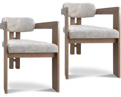 Eetkamerstoel Atlantic - Set van 2 - Bouclé Stof - Naturel Onderstel - Massief Beukenhout - Japandi - Scandinavisch Design